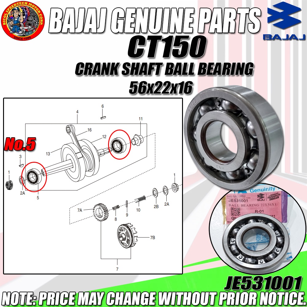 Ct Crankshaft Ball Bearing X X Kmc Genuine Je Shopee