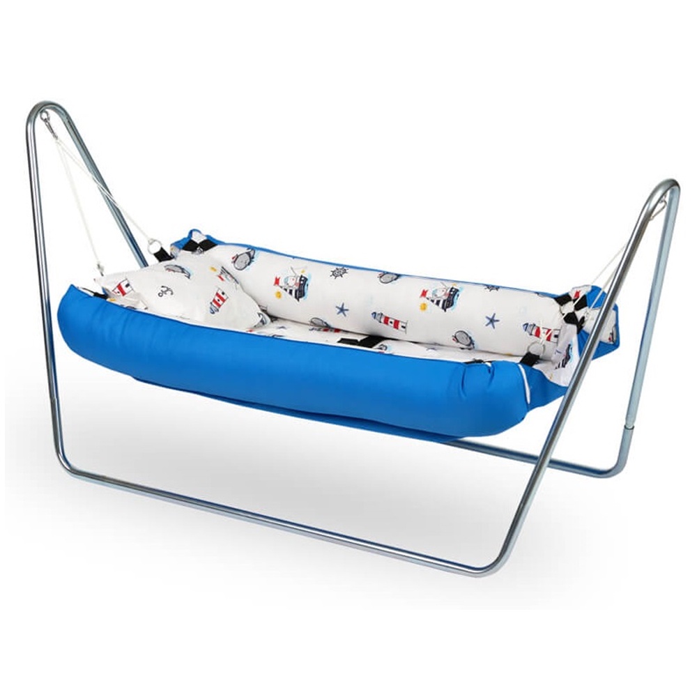 Luxury Portable Baby Hammock Crib Swing Bed with Stand (Blue Color