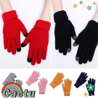 CACTU Girls Boys Knitted Wool Mittens Imitation Cashmere Full Finger Women Gloves Winter Warm Fashion Mittens Thicken Touch Screen/Multicolor