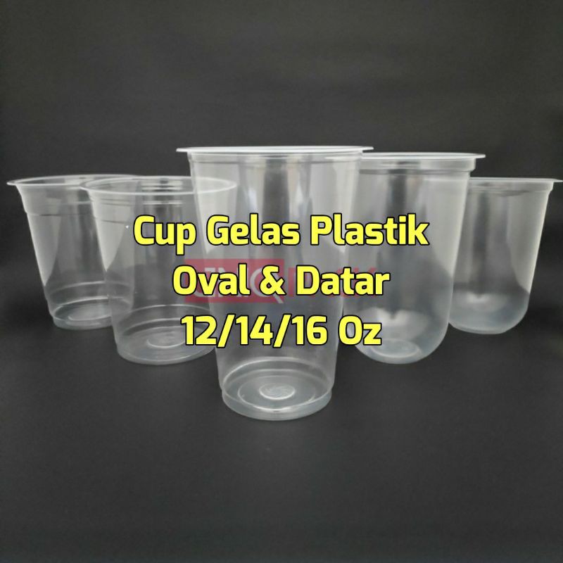 50 Cups Oval Flat Plastic Cups 12 14 16 Oz Shopee Philippines