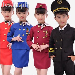◘ஐParty Pilot Cosplay for Kids Boys Birthday Gift Girls Flight Attendant Dress Military Uniform