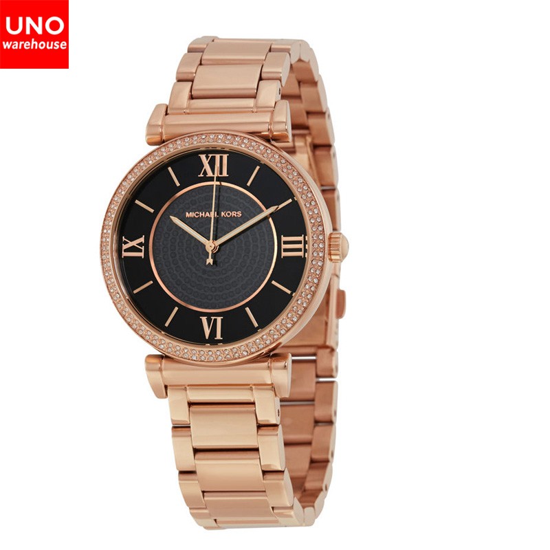 black and rose gold michael kors watch women's