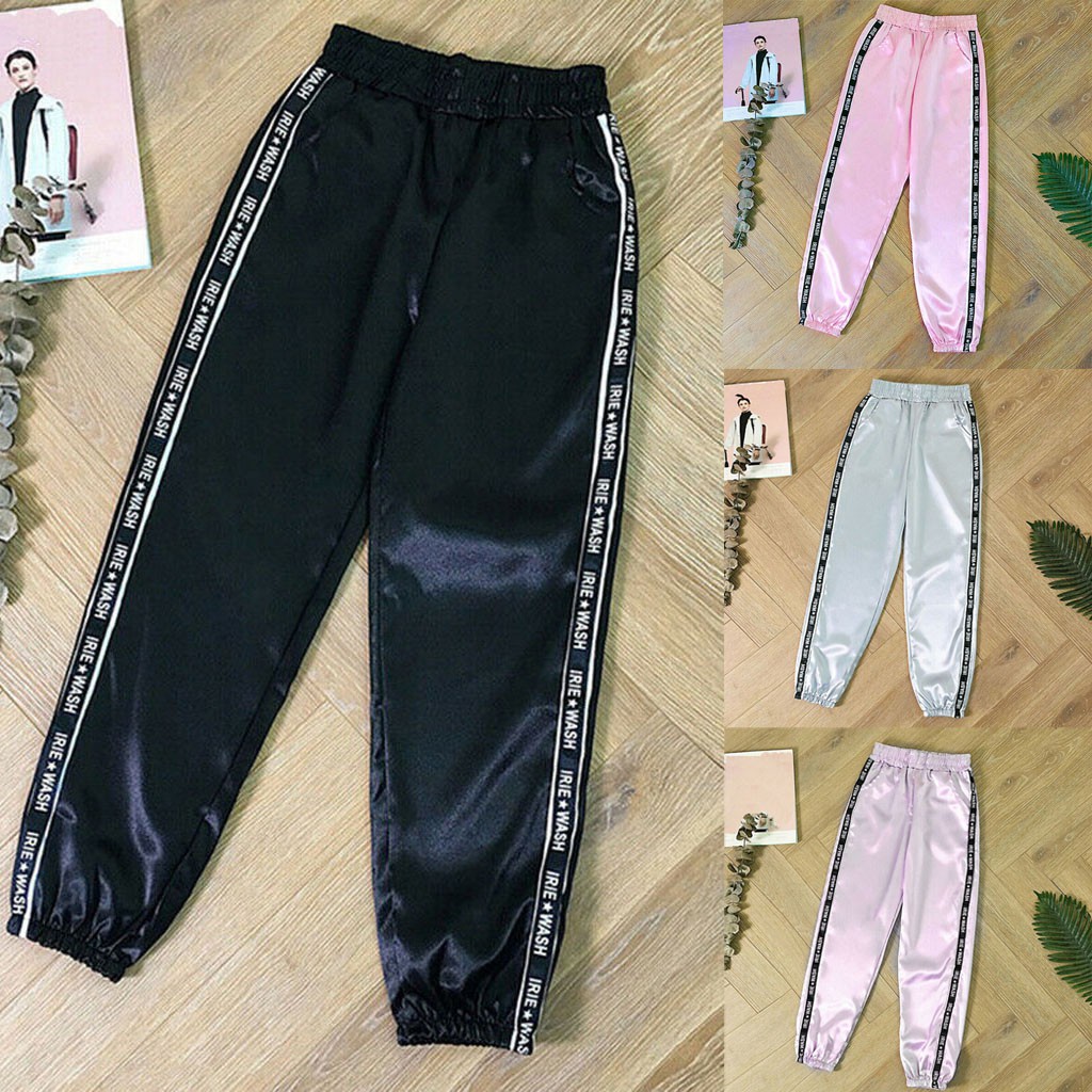 ribbon pockets long elastic sport jogger pants