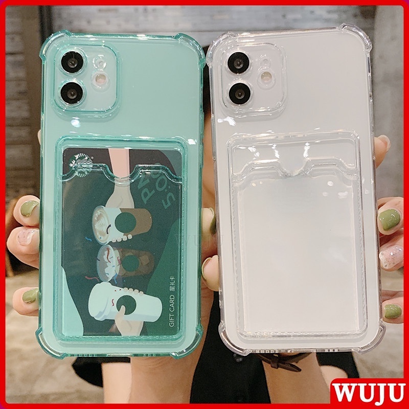 WUJU With Card Holder Shockproof Clear Phone Case Compatible For iPhone