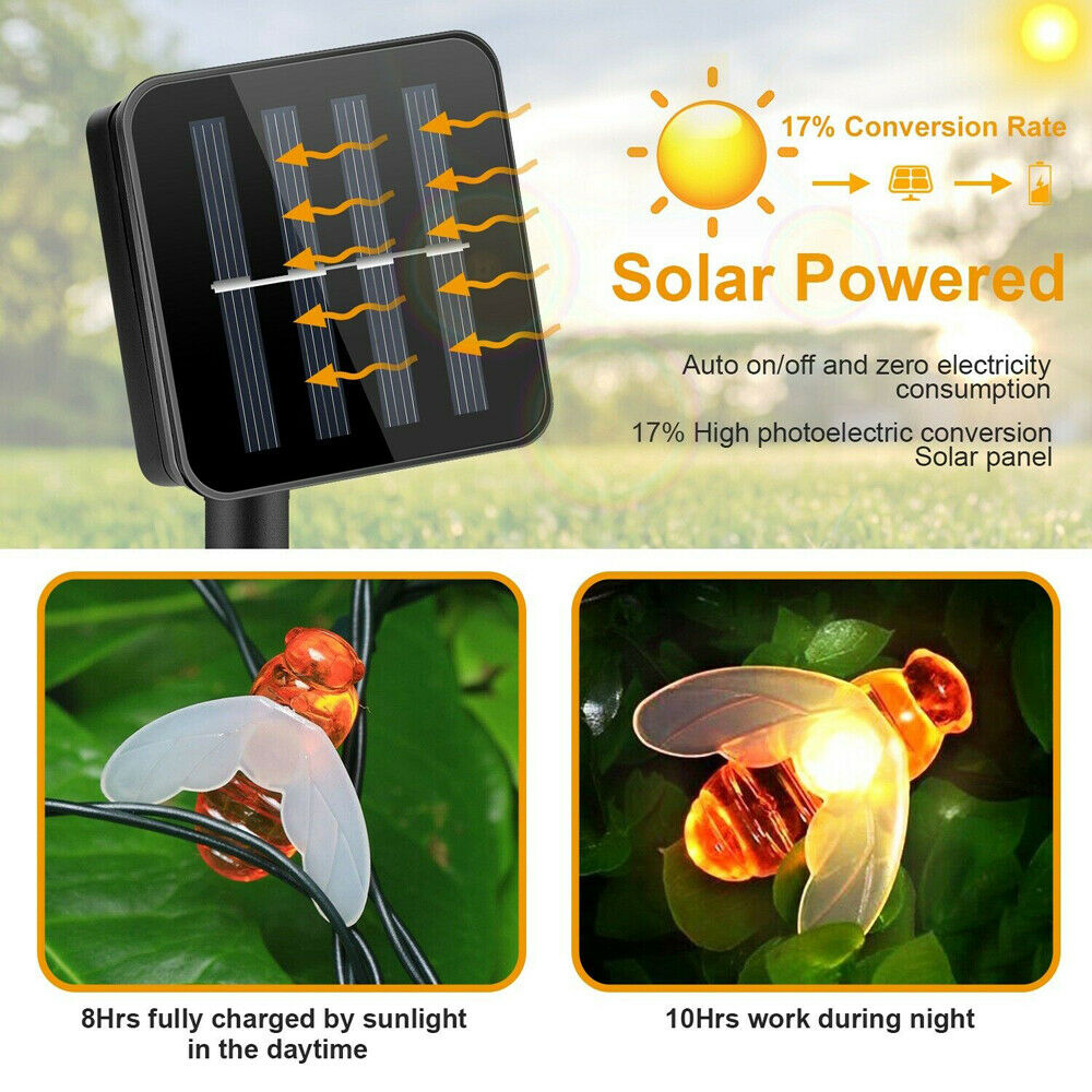 【Ready Stock/COD】Honey Bee LED String Fairy Light Outdoor Garden Fence Patio Christmas Lights