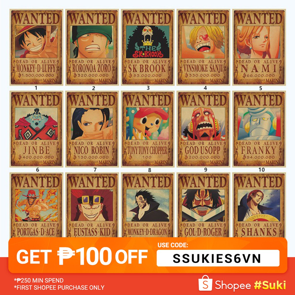 Anime And One Piece Reward Poster Kraft Poster Character Shopee Philippines