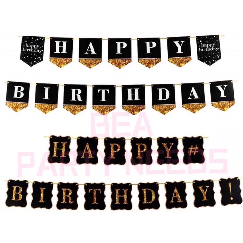 1 Set Black Gold Happy Birthday Party Banner Birthday Party Decoration