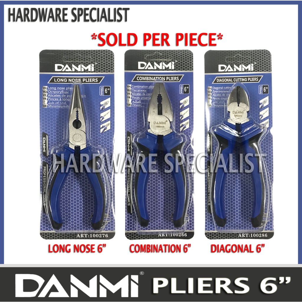 DANMI Long Nose 6", Combination 6" or Diagonal Cutting Pliers 6