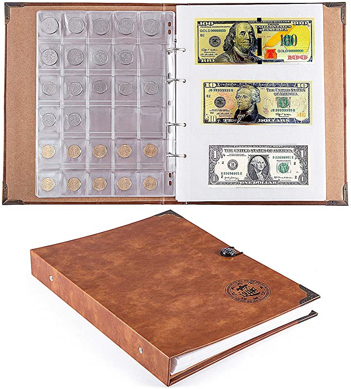5 Pages 42 Pockets Plastic Coin Holders Storage Collection Money Album Case 