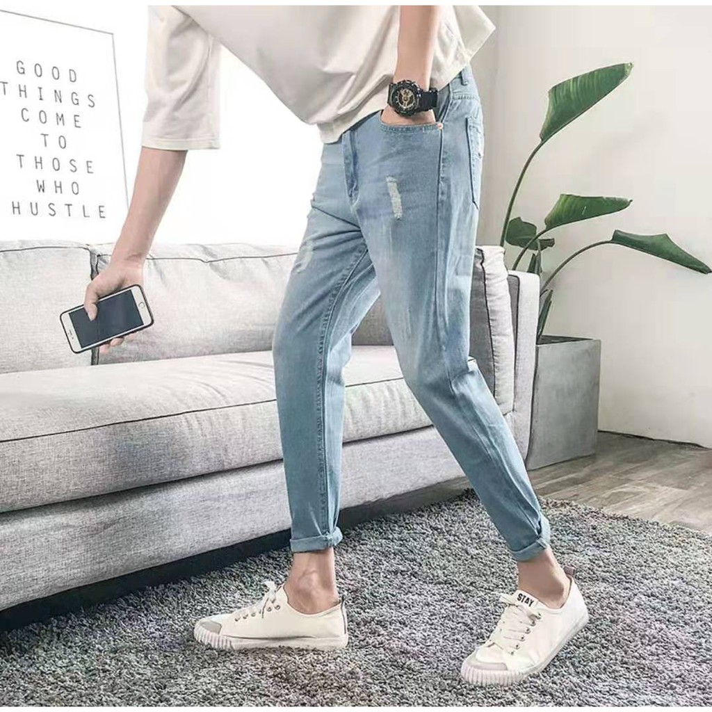 Korean Fashion Skinny jeans Mens Casual Denim Pants | Shopee Philippines