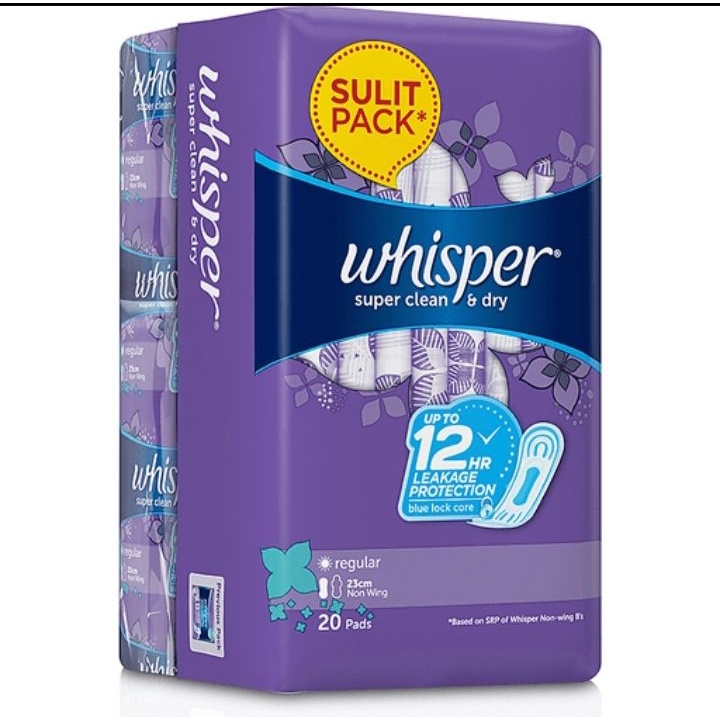 Whisper Sanitary Napkin Super Clean & Dry Regular Flow Shopee Philippines