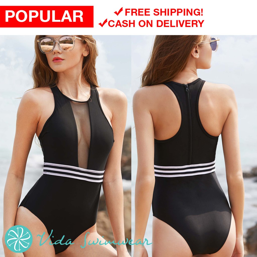 black one piece swimsuit with padding