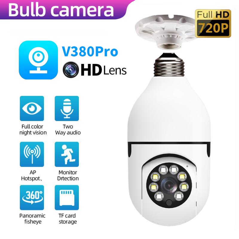 V380 Pro E27 CCTV Bulb Wireless Camera Connect To Phone Voice Call