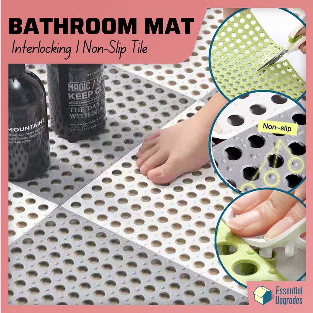 Bathroom Floor Mat l Bathroom Shower Mat Interlocking Soft PVC NonSlip