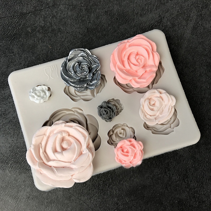 7 Hole 3D Silicone Rose Mold Wedding Cake Decoration Mold Kitchen