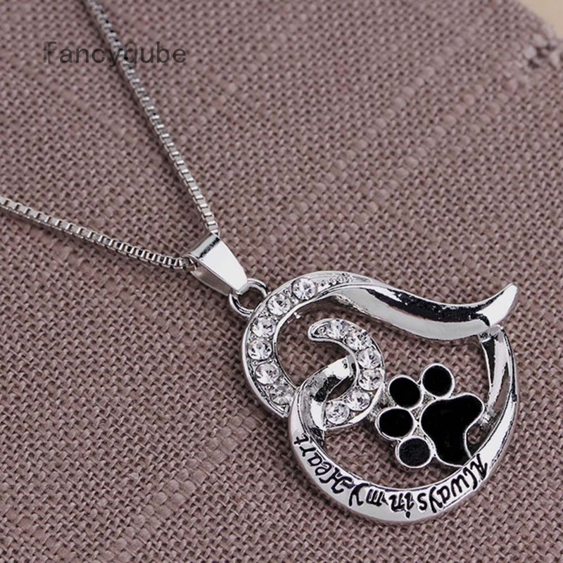 "Always in my heart" PENDANT NECKLACE A Silver Plate Dog Cat Pet Paw