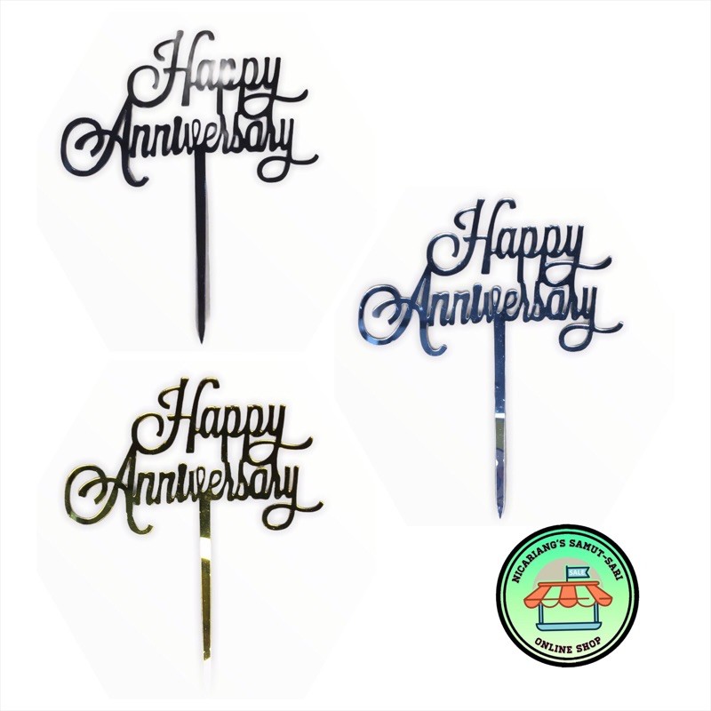 Acrylic Happy Anniversary Cake Topper Cupcake Topper Cake Decoration Gold Silver Black Shopee Philippines