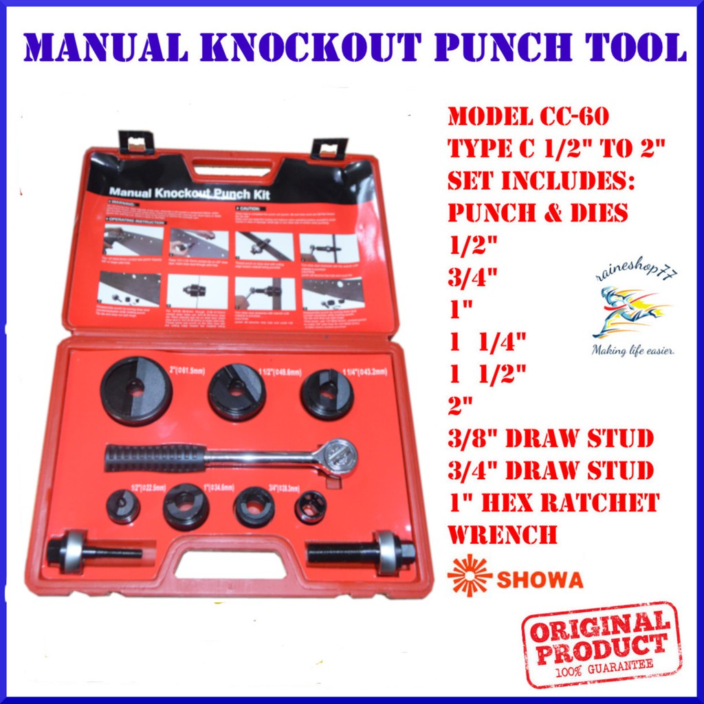 Showa Manual Knockout Punch 1/2" to 2" Knock Out Punch Tool Set