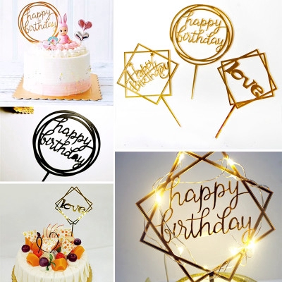 Acrylic Happy Birthday Cake Topper Cupcake Decor Party Wedding Decoration 9 Types Shopee Philippines