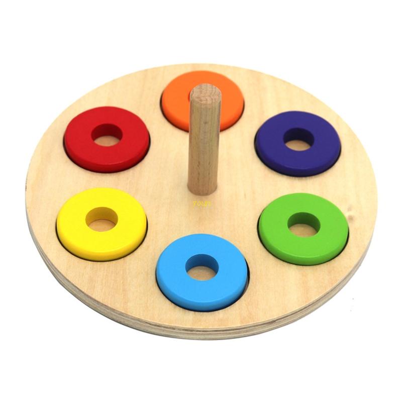 youn Montessori Plugging Ring Toy Color Sorting Wooden Toy Disassembled ...