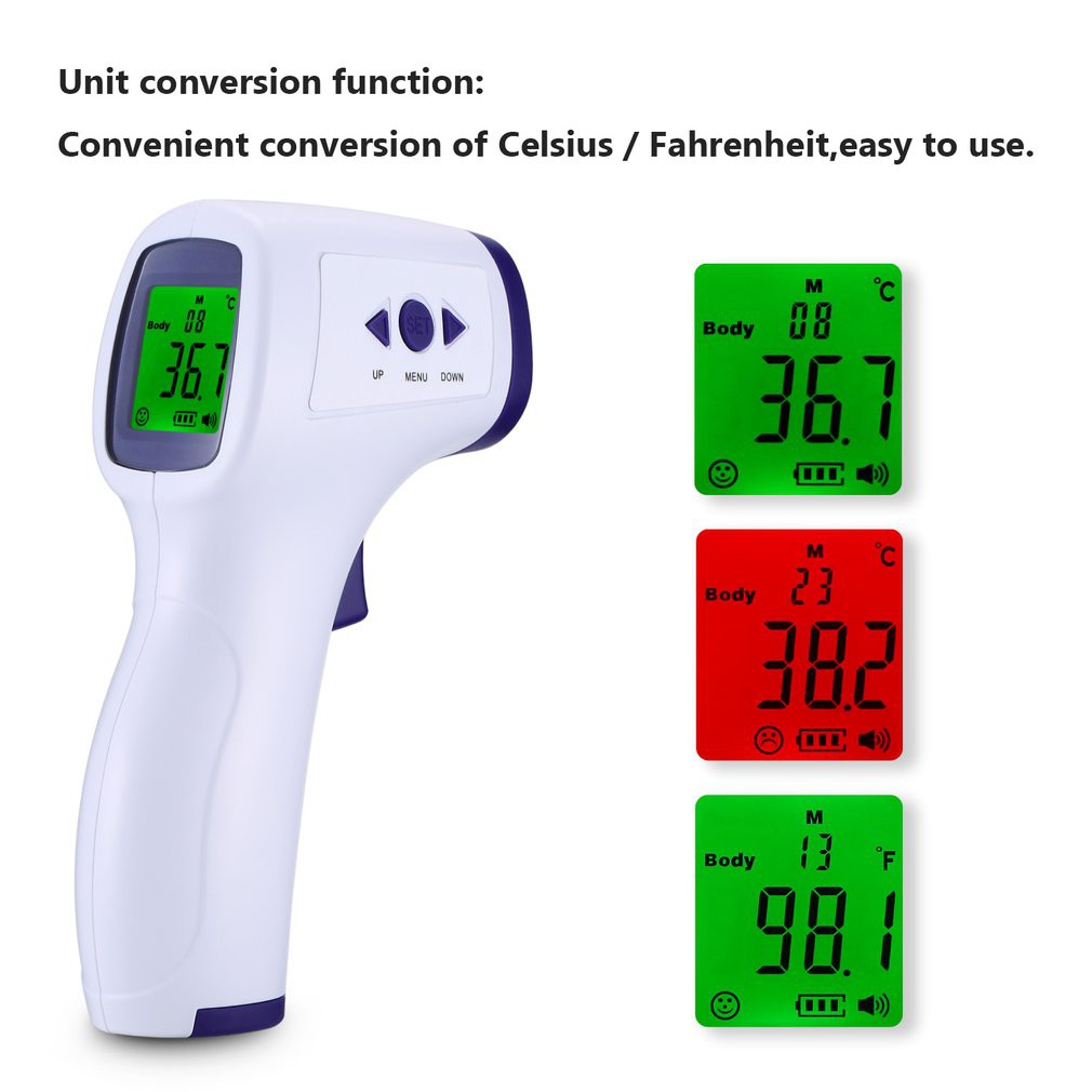 U-ROK Non-Contact IR Infrared Forehead Thermometer Body Medical Infrared Thermometer with 3 Function Fever Alarm Over Range Display and 16 Group Data Memory 