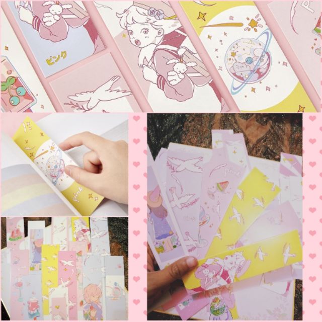 3pcs set kawaii pastel pink anime bookmarks diy stationery book
