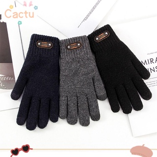 CACTU Men Knitted Gloves Solid Color Full Finger Mittens Driving Gloves Winter Warm Elastic Wool Thick Touch Screen/Multicolor