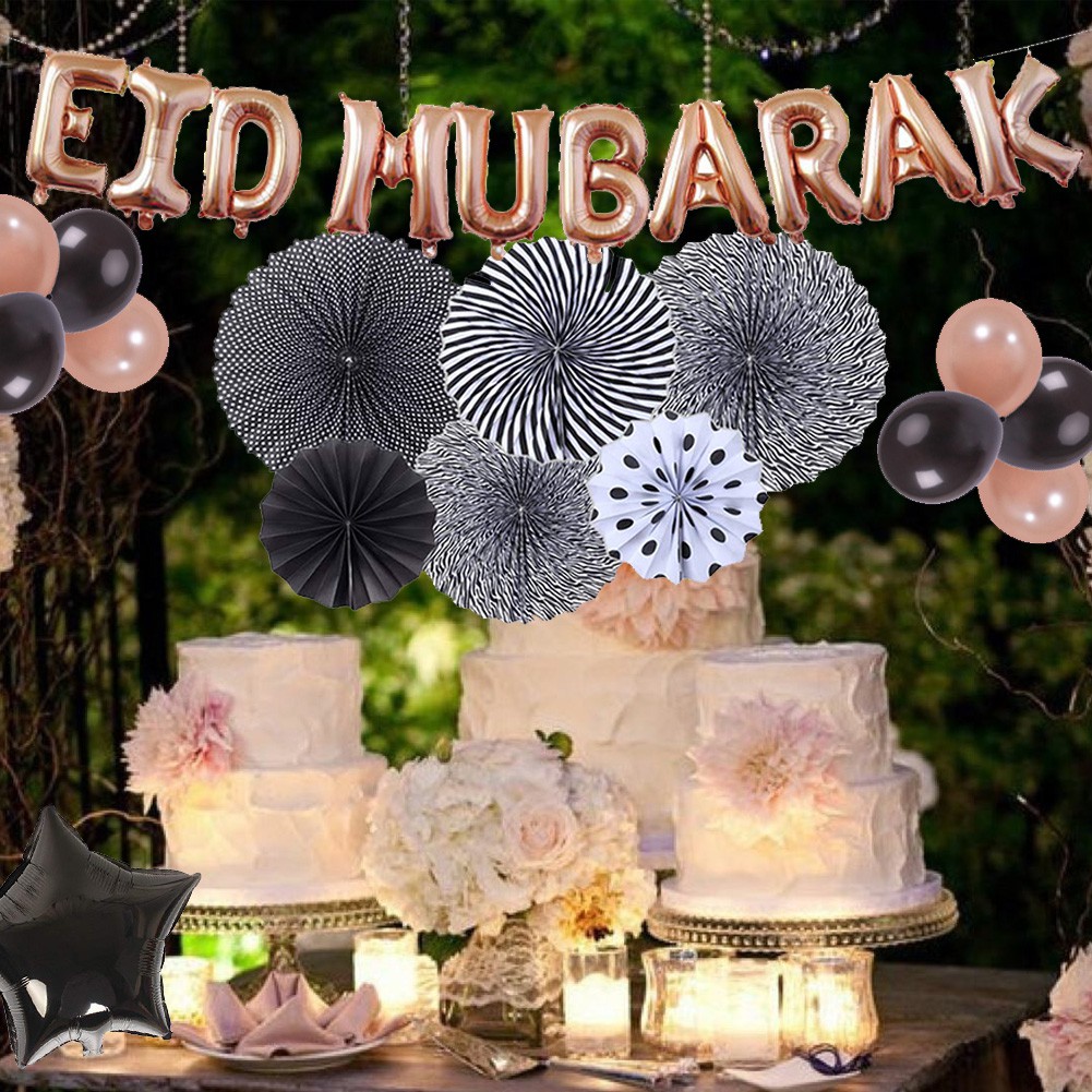 Muslim Eid Mubarak Decoration Eid Mubarak Aluminum Foil Paper Fan