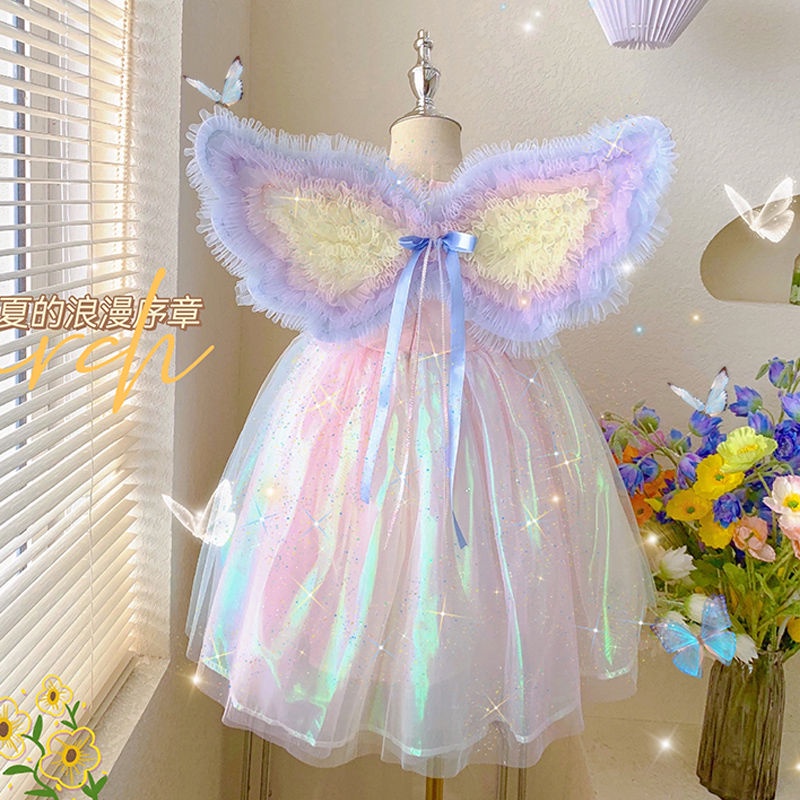 Girls Angel Wings Feather Dress Sequined Princess Girl Firefly Children Performance Costume