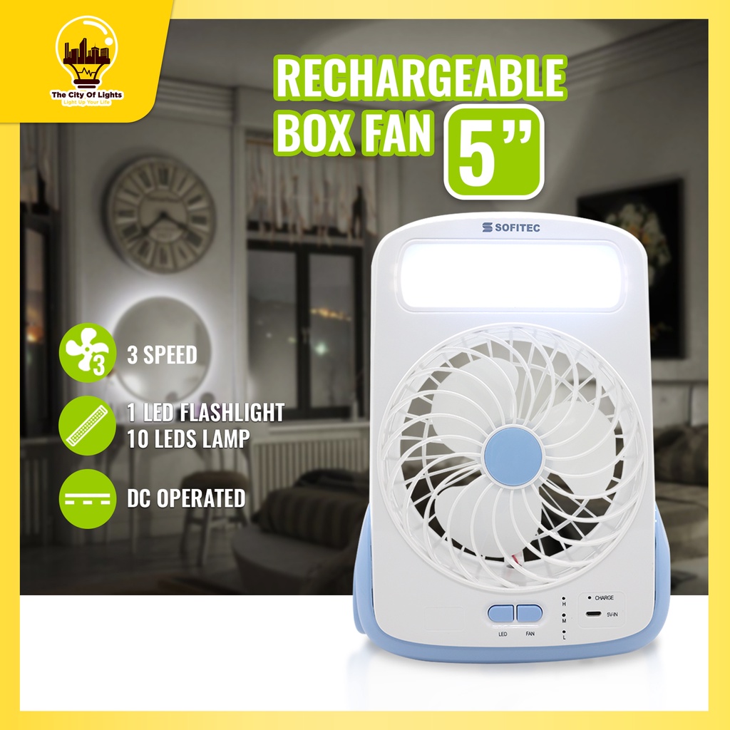 Tcls Sofitec Sef-9020-5 3in1 Rechargeable Box Fan With Led Light 