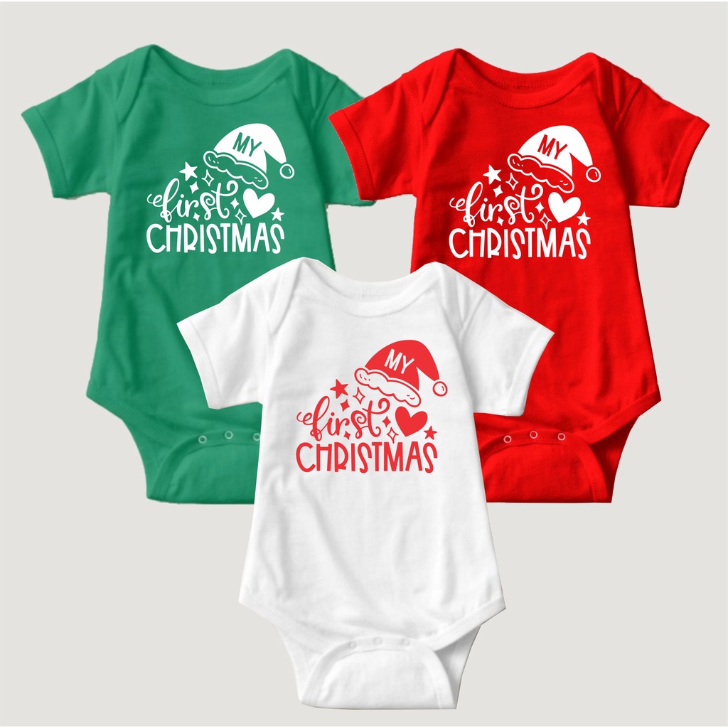 Baby Christmas Onesies My First Christmas Hearts and Santa Hat