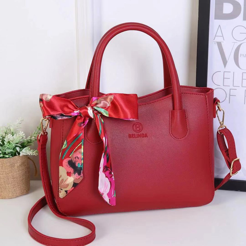 Pu leather Shoulder Sling Bag with free Random Twilly scarf handbag