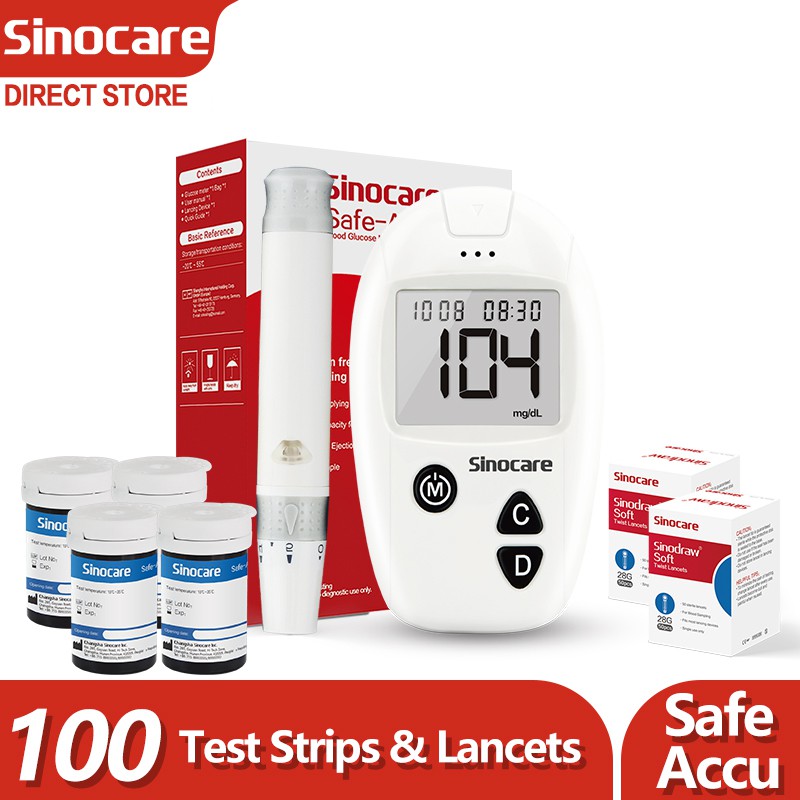 Sinocare Safe-accu Blood Glucose Monitor Sugar Diabetic Glucometer Kit 