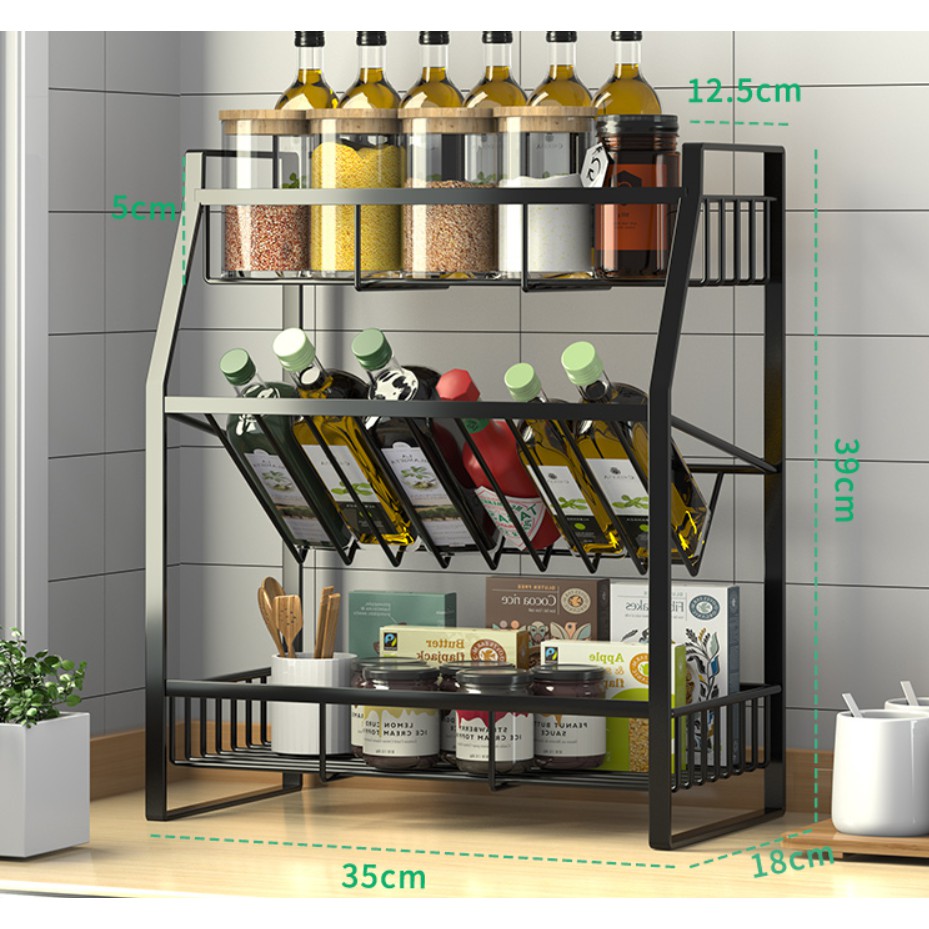3 Tier Spice Rack Standing Condiment Rack Kitchen Supplies Collection ...