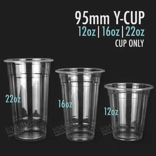 Plastic Y Cup With Lids SET! (12oz, 16oz, 22oz) 95mm For Milktea ...