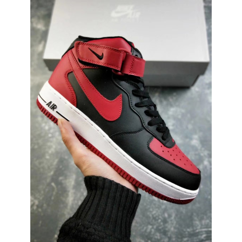 nike air force 1 red and black high