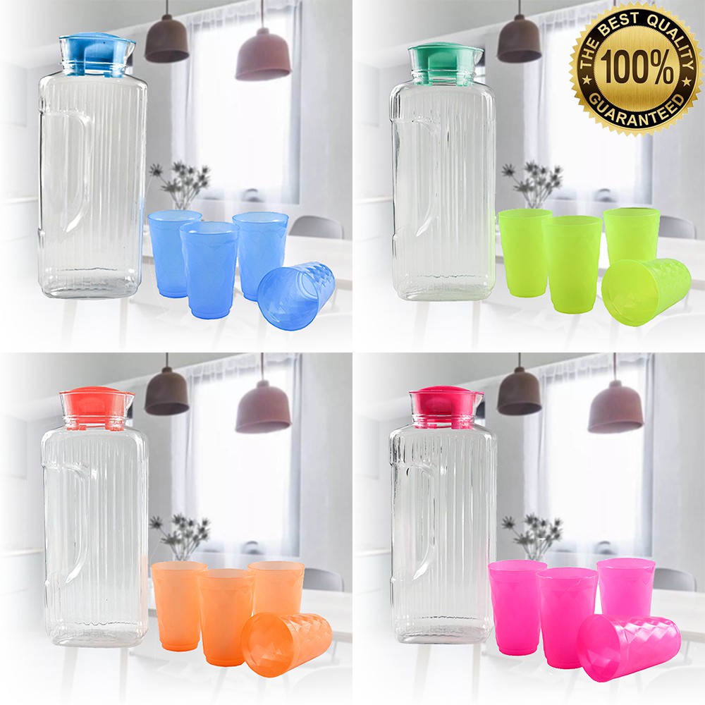 5pcs/set Cooler Jar Plastic Pitcher with 4 Pcs Water Tumbler K89 K60