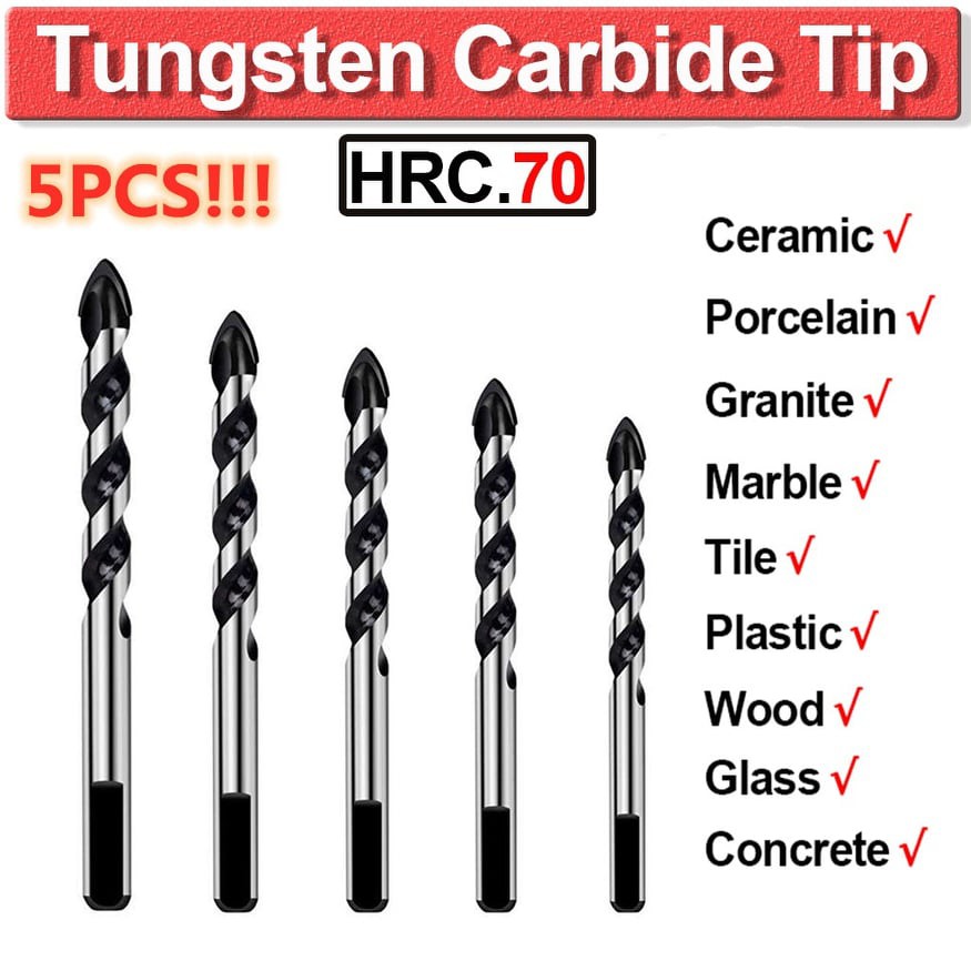 5PCS Multi-Material Tungsten Carbide Drill Bit Set 3-8MM For Porcelain  Ceramic Tile Concrete Brick | Shopee Philippines