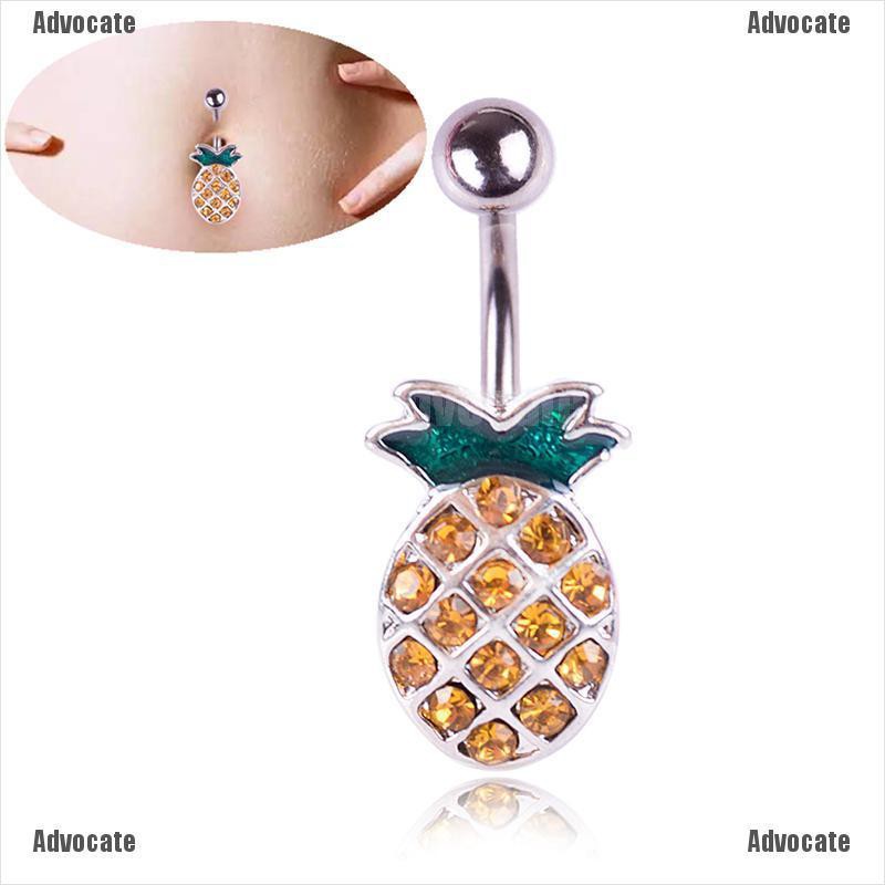 Crystals Rhinestone Pineapple Navel Belly Button Rings Bar Body Piercing Jewelry