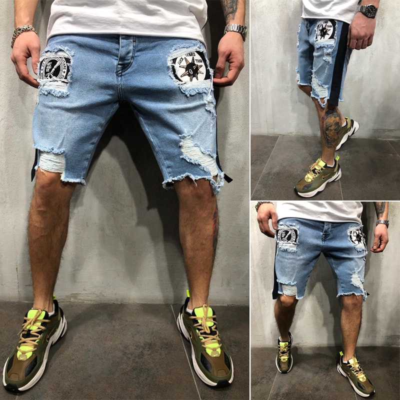 mens frayed denim shorts