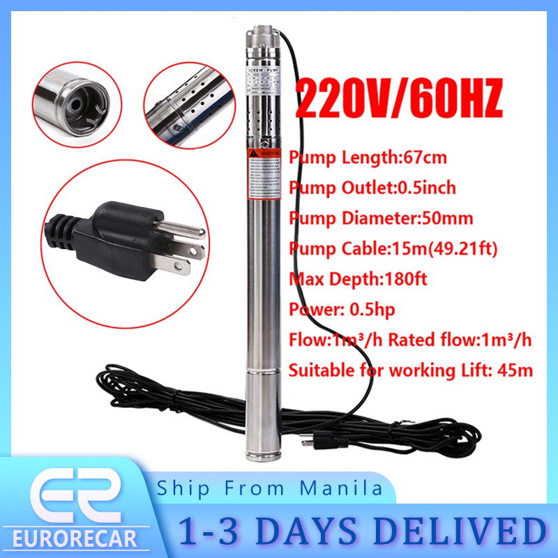 New 2Inch Submersible Pump 0.5HP Water Pump Deep Well 220V 60Hz 180ft 8GPM Submersible Water