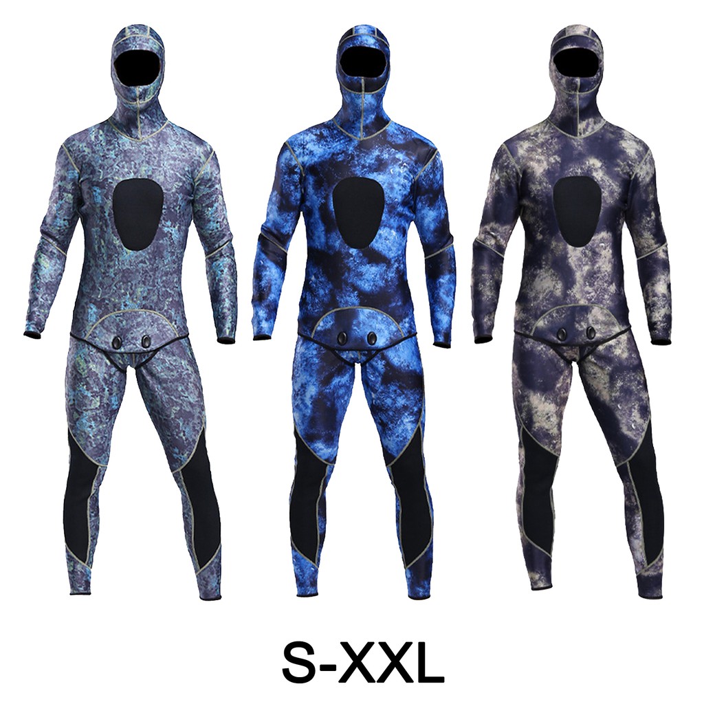 Camo Spearfishing Wetsuits Men Two-Piece Hooded Full ...