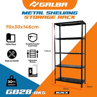 Galvanized Steel Storage Unit  3, 4 and 5 Layers Adjustable Metal Shelf Black GB28 (70x30x146) #2