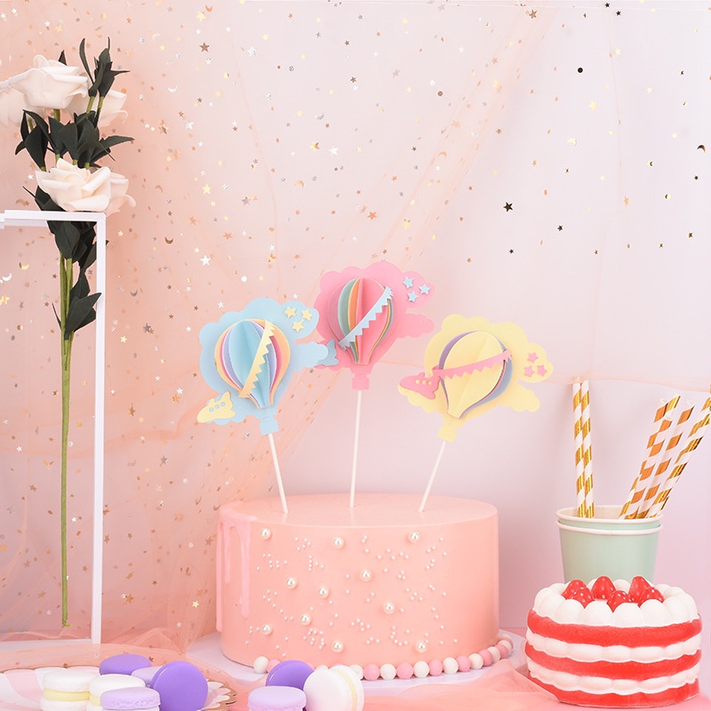 Hot Air Balloon Cake Topper Birthday Romantic 3D Cloud Airplane Cake Decoration