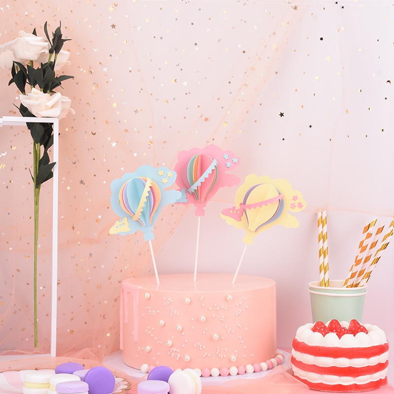 Hot Air Balloon Cake Topper Birthday Romantic 3D Cloud Airplane Cake Decoration