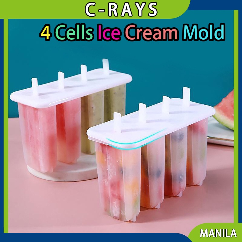 4 Cells Popsicles Mold Plastic Frozen Ice Cream Mold DIY Reusable Ice ...