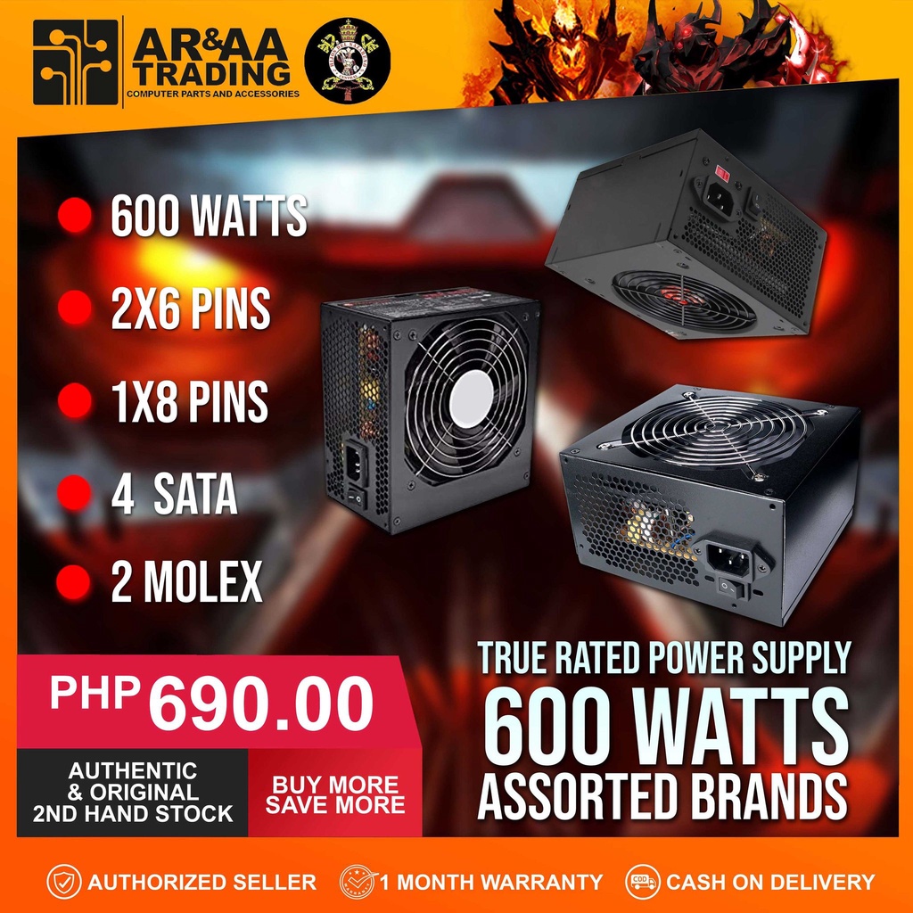 True Rated PSU 600watts Black Assorted Brands Power Supply Shopee