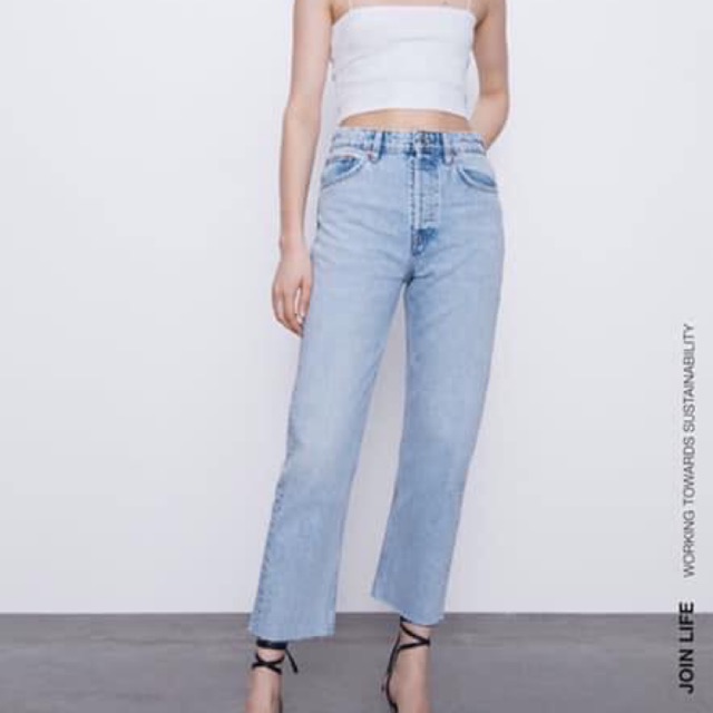 Zara highwaist straight cropped jeans 