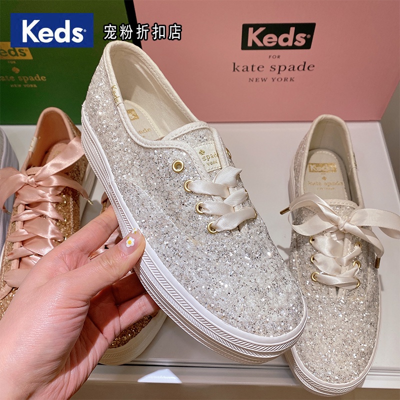 Keds KateSpade Wedding Shoes Joint Cooperative Sequined Ribbon Sneakers  Thick-Soled Comfortable Good Quality | Shopee Philippines