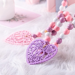 2 Pieces Valentine's Day Heart Wooden Beads Hanging Garland Farmhouse Beads Prayer Bead for Tiered Tray Decor #3